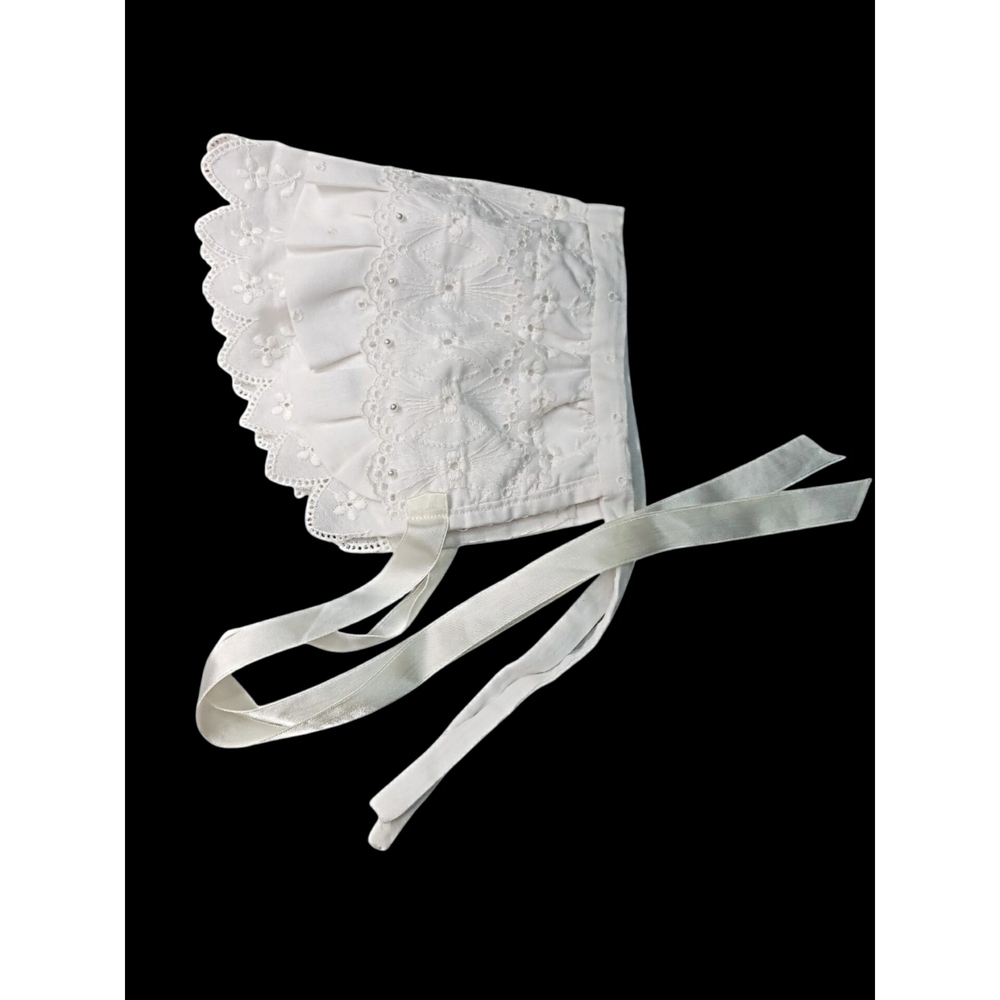 Vintage Handmade White Eyelet Lace Baby Bonnet